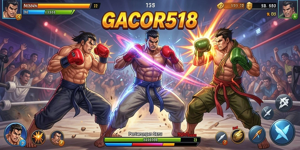 Gameplay GACOR518 menampilkan aksi pertarungan yang mendebarkan dan intens.