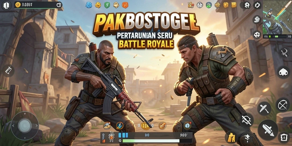 Screenshot gameplay seru PAKBOSTOGEL di arena Battle Royale.