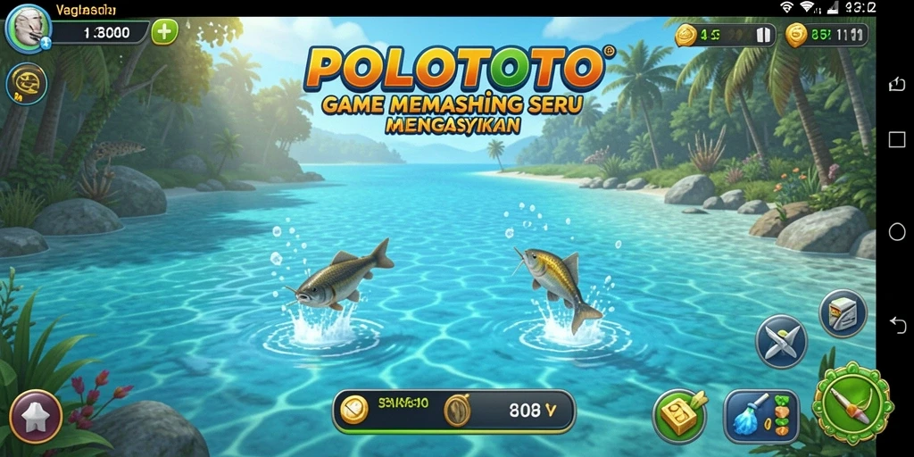 Gameplay seru POLOTOTO dengan aksi memancing yang menantang.