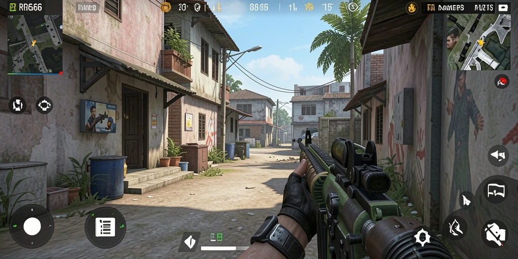 Tampilan gameplay menakjubkan dari RR666 yang penuh aksi FPS.